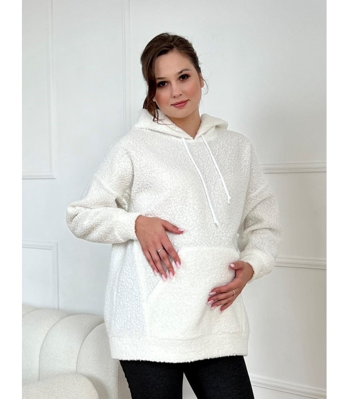 Худі для вагітних мод.2318 1004 - молочна тепла кофта з капюшоном вагітним та годуючим від МамаТато