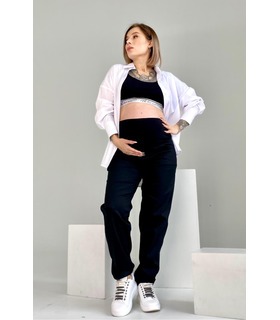 Джинси на флісі для вагітних мод.2225 0085 ➤ теплі чорні джинси вагітним від МамаТато