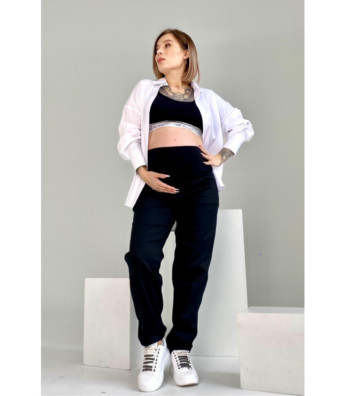 Джинси на флісі для вагітних мод.2225 0085 - теплі чорні джинси вагітним від МамаТато