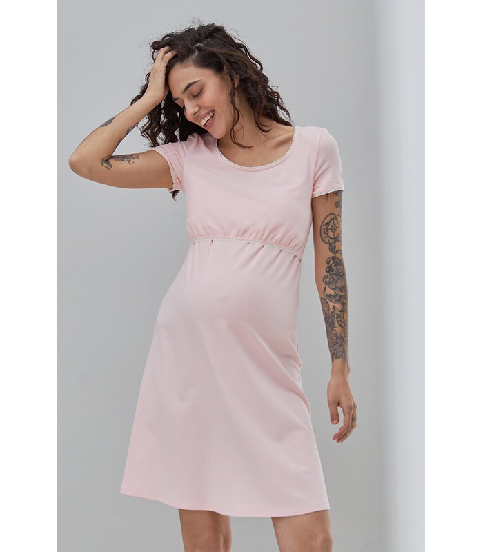 Нічна сорочка Маргарет RO - світло-рожева ночнушка для вагітних та годуючих від МамаТато