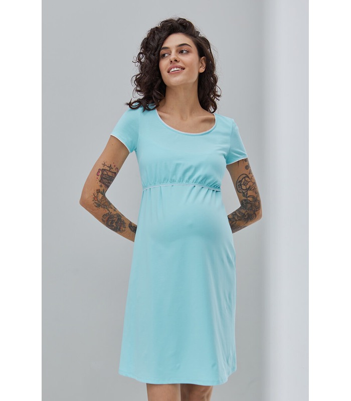 Ночная рубашка Маргарет AQ - аквамариновая ночнушка для беременных и кормящих от МамаТато