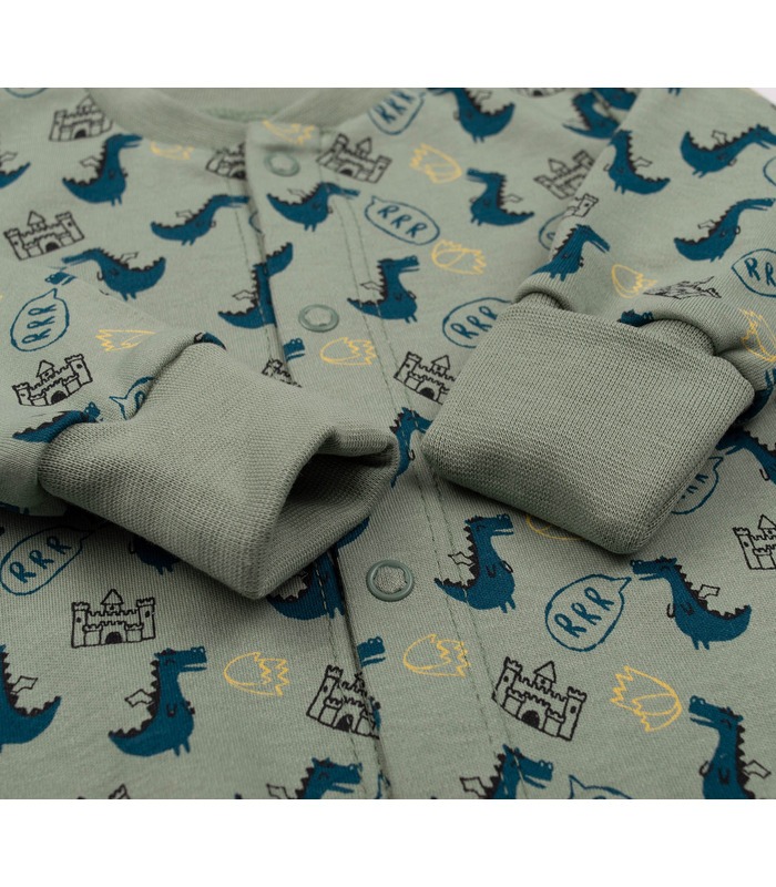 Детский комбинезон КБ122 интерлок (60F) - детский зеленый комбинезон с драконами от МамаТато