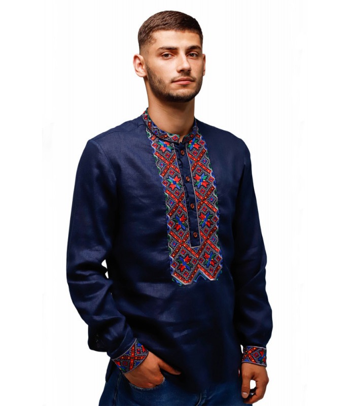 синя вишиванка чоловіку