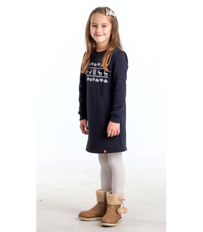 Детское платье с вышивкой мод.250 - синее детское платье с вышитыми оленями от МамаТато