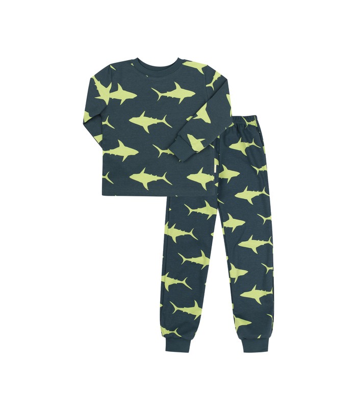 Детская пижама ПЖ53 (661) - зеленая детская пижама с акулами от МамаТато