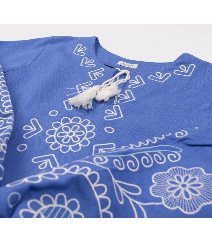 купить синее детское платье с вышивкой