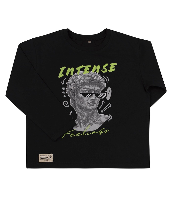 черный детский лонгслив с принтом