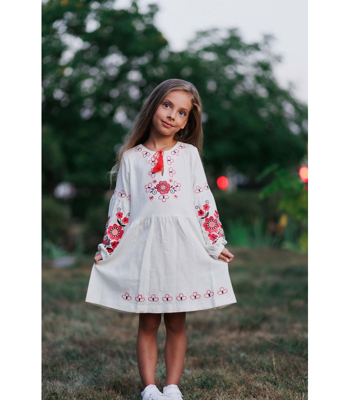 Дитяча вишита сукня ПЛ379 (206) - дитяча вишита сукня з льону від МамаТато