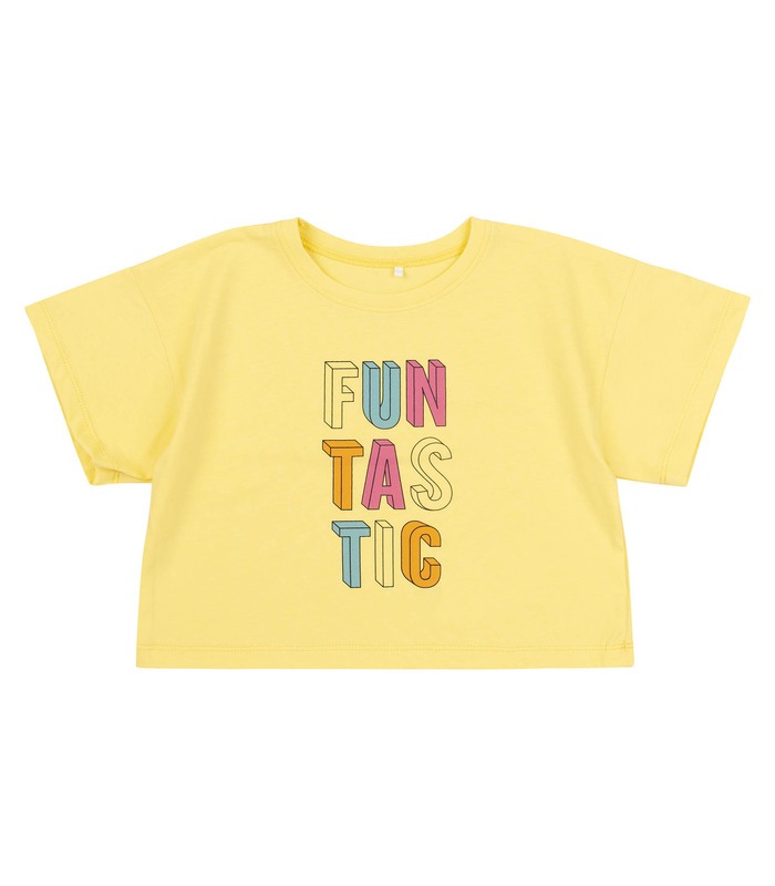 детская желтая футболка с надписью