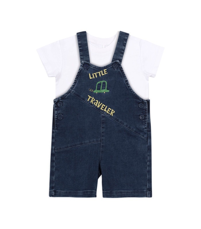 дитячий джинсовий комбінезон з білою футболкою