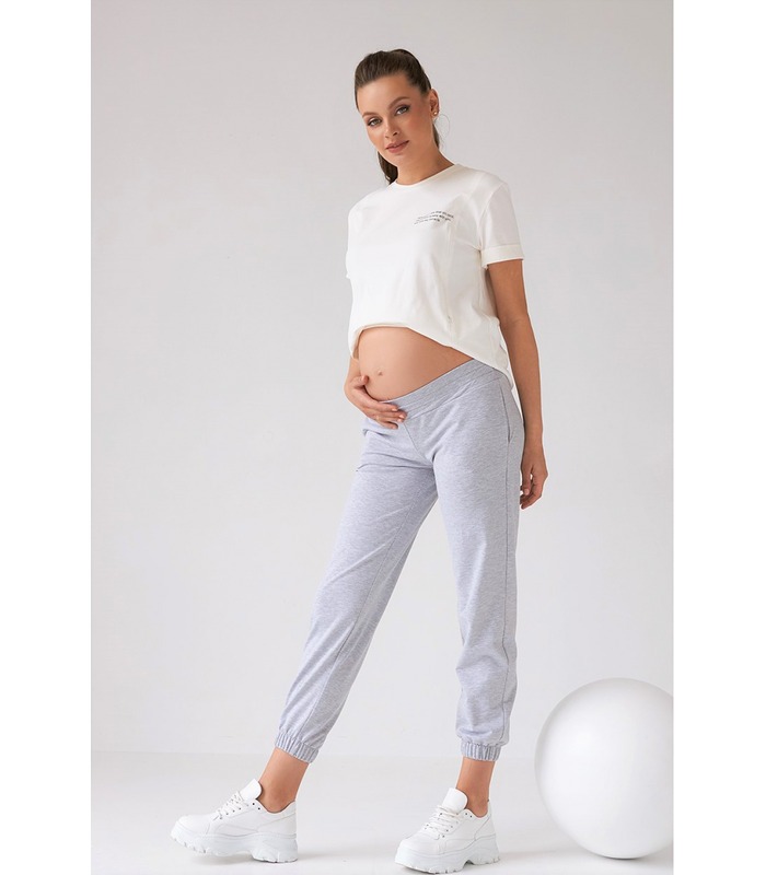 Штани для вагітних мод.2163 1360 - спортивні сірі джогери вагітним від МамаТато