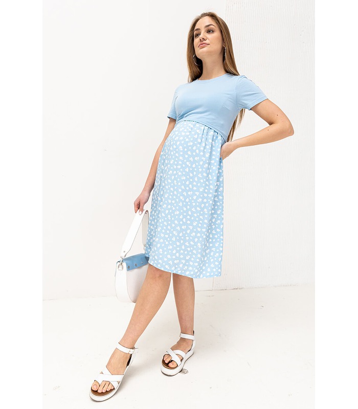 Платье Гвинет BB - голубое летнее платье беременным и кормящим на МамаТато