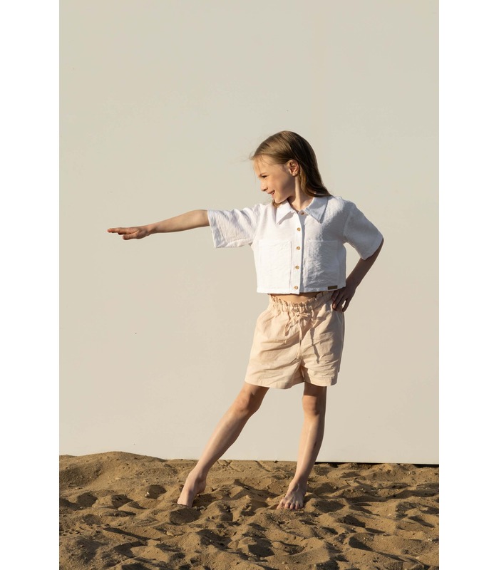 Рубашка детская РБ187 (100) - белая детская блуза из жатки девочке от МамаТато