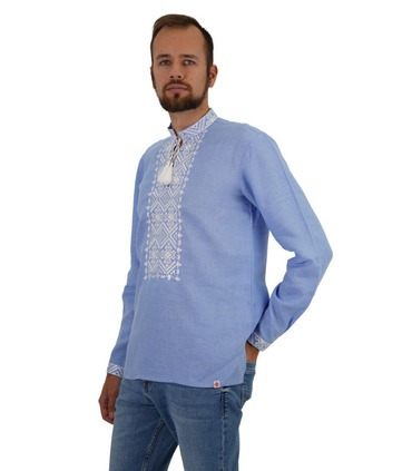 Мужская вышиванка мод.Ч1502 (лен голубой)