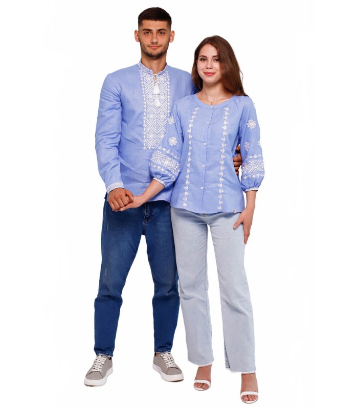 Чоловіча вишиванка мод.Ч1502 (льон блакитний) - блакитна лляна чоловіча вишиванка від МамаТато