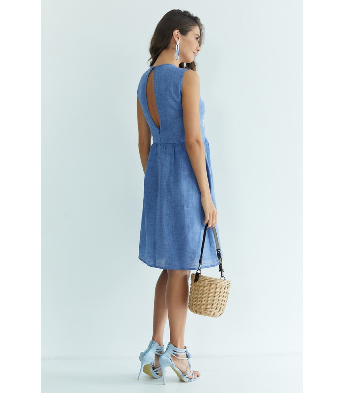 Вишитое льняное платье мод.0040 - летнее голубое вышитое платье из льна от МамаТато