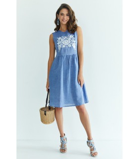 Вишита лляна сукня мод.0040 - блакитна вишита сукня на літо від МамаТато