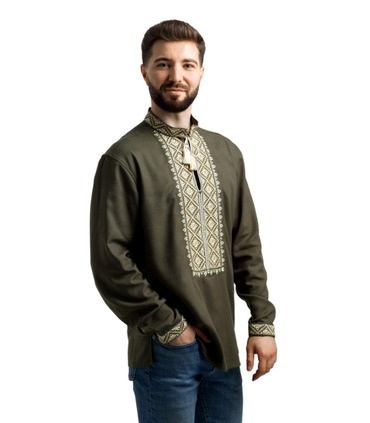 купити чоловічу вишиванку кольору хакі