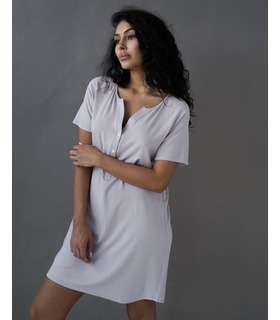 Универсальная ночнушка Лейзи мод.24190 PP - пудровая ночная рубашка с коротким рукавом от МамаТато