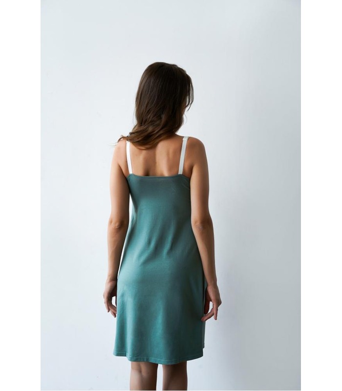 Ночная сорочка м.24168 зеленая - зеленая ночнушка с кружевом для беременных и кормящих от МамаТато