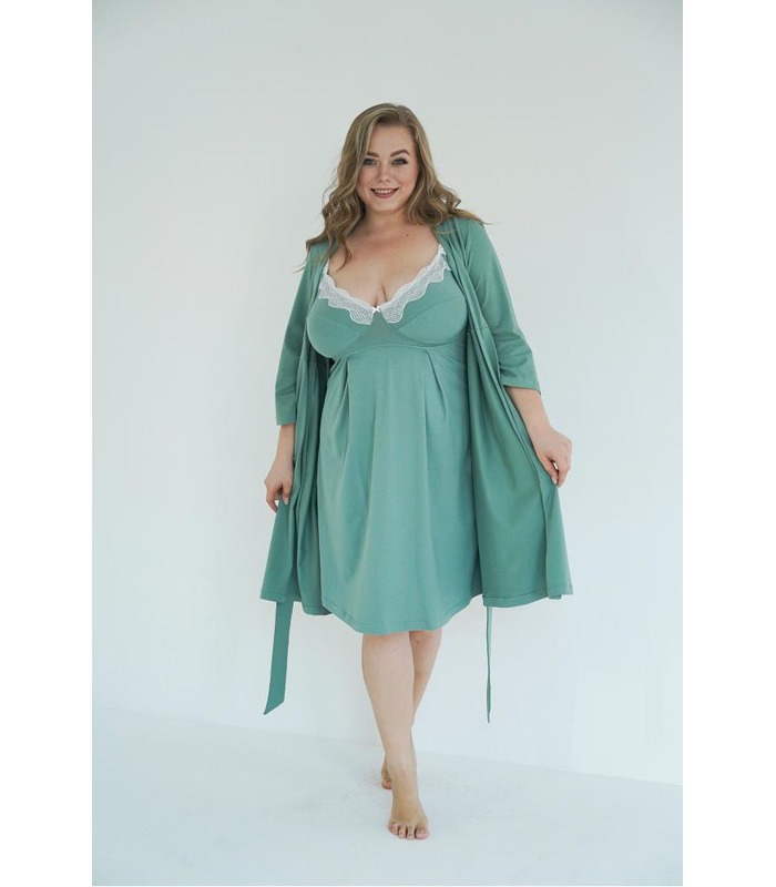 Нічна сорочка м.24168 зелена - ночнушка з мереживом вагітним та годуючим мамам від МамаТато