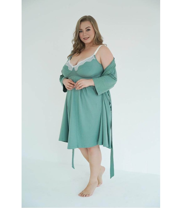 Нічна сорочка м.24168 зелена - ночнушка з мереживом вагітним та годуючим мамам від МамаТато