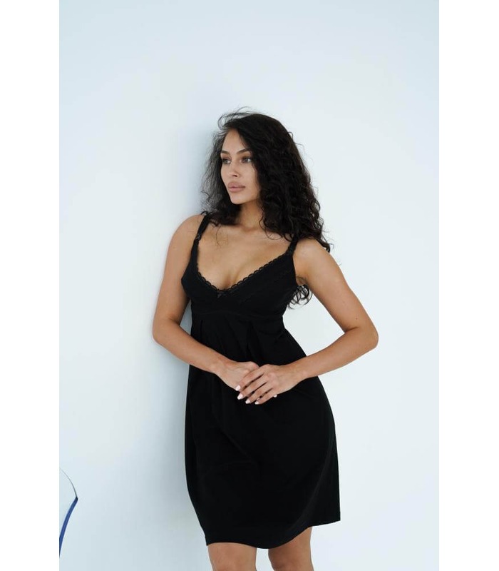 Нічна сорочка мод.24182 - чорна ночнушка з мереживом вагітним та годуючим від МамаТато