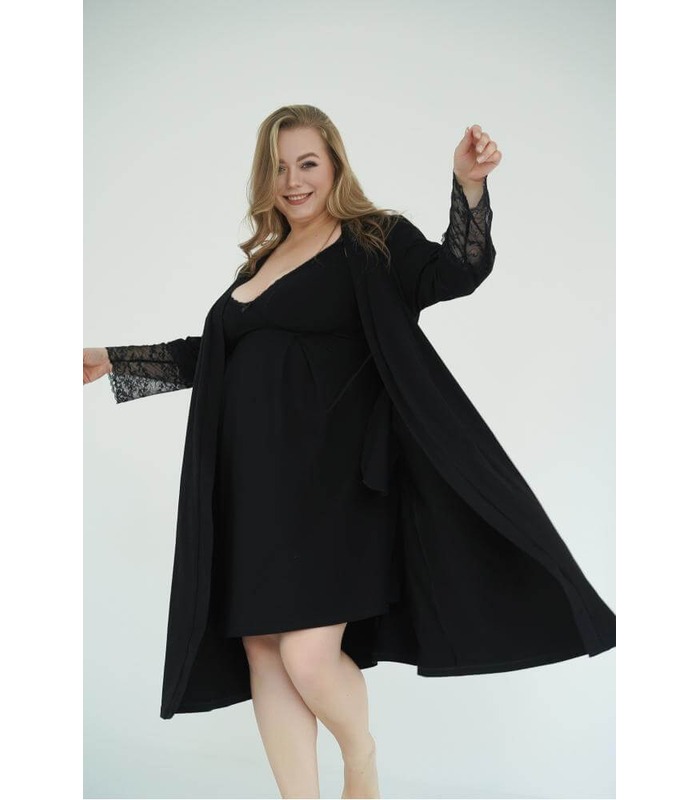 Нічна сорочка мод.24182 - чорна ночнушка з мереживом вагітним та годуючим від МамаТато