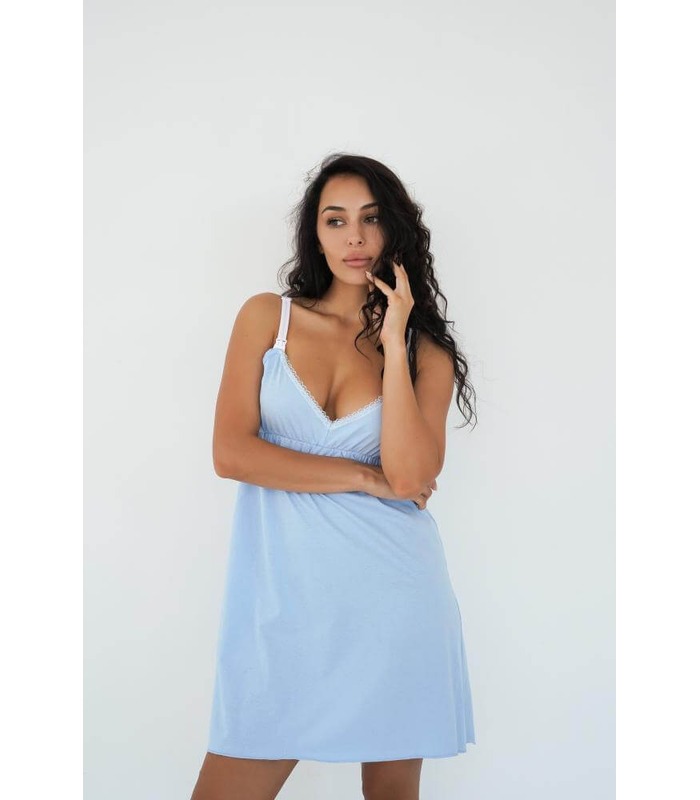 Ночная рубашка мод.24133 Голубая - голубая ночнушка беременным от МамаТато