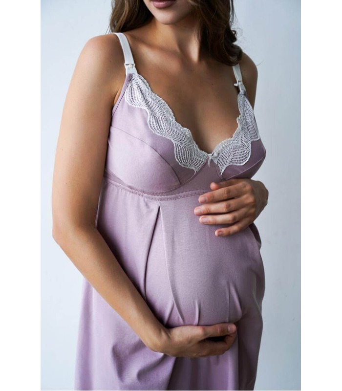 Ночная рубашка мод.25202 Аметист - ночнушка с кружевом беременным и кормящим от МамаТато
