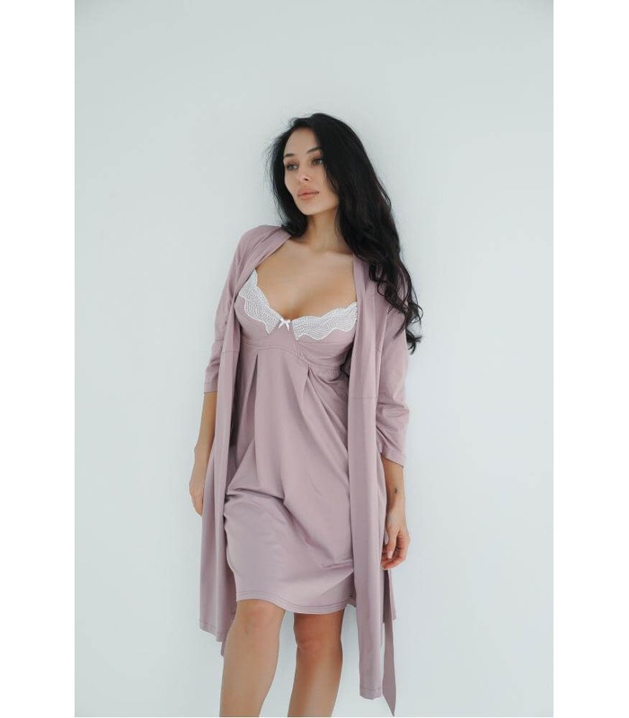 Ночная рубашка мод.25202 Аметист - ночнушка с кружевом беременным и кормящим от МамаТато