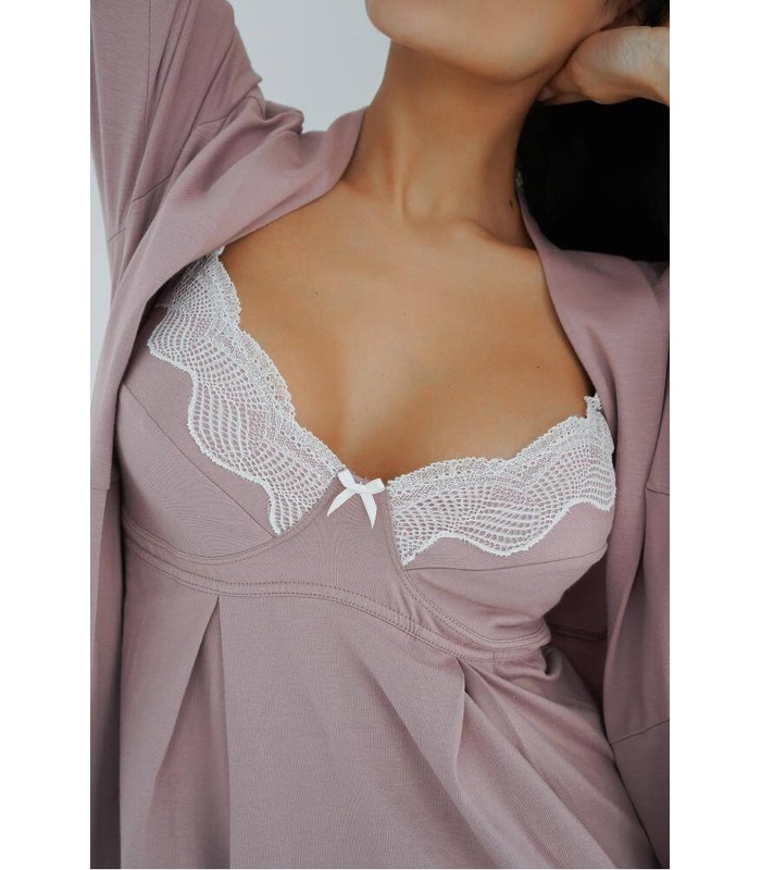 Ночная рубашка мод.25202 Аметист - ночнушка с кружевом беременным и кормящим от МамаТато