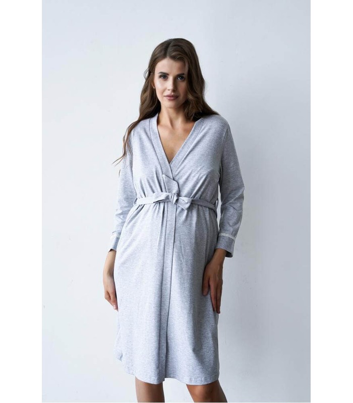 Халат мод.25314 Меланж - серый халат беременным и кормящим от МамаТато