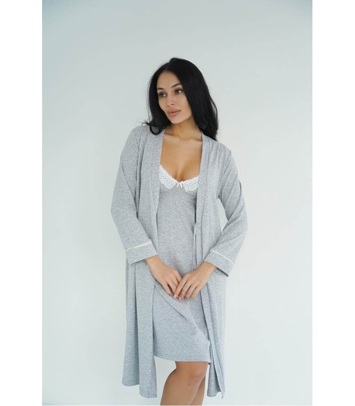 Халат мод.25314 Меланж - сірий халат вагітним та годуючим від МамаТато