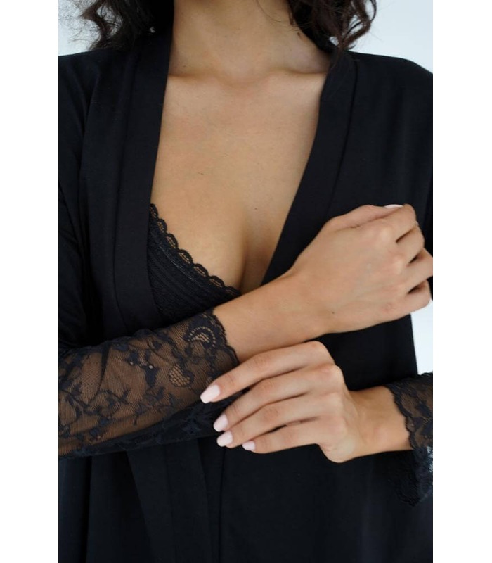 Халат для беременных мод.25318 CH - черный халат беременным и кормящим от МамаТато