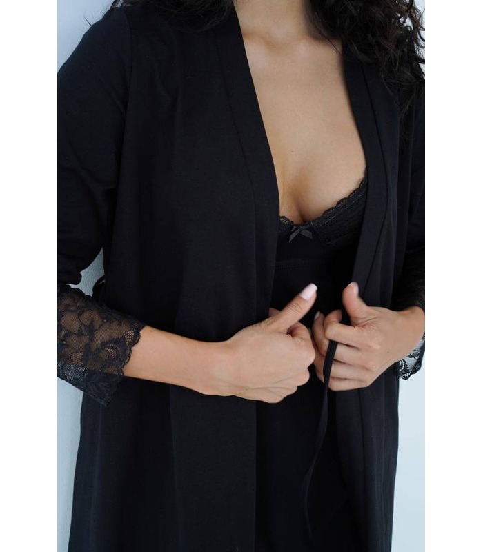 Халат для беременных мод.25318 CH - черный халат беременным и кормящим от МамаТато