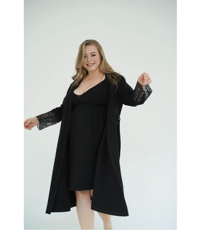 Халат для беременных мод.25318 CH - черный халат беременным и кормящим от МамаТато