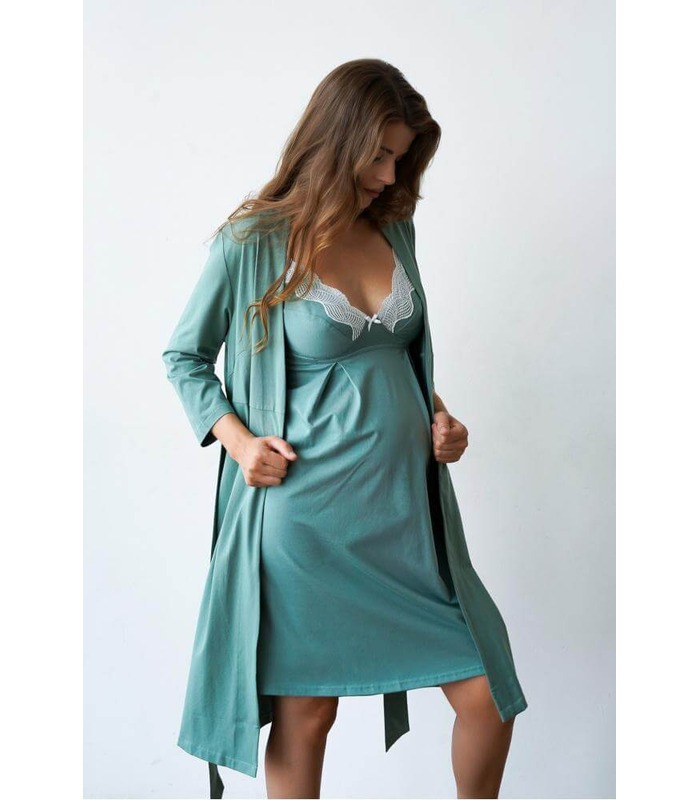 Халат Розмарі м.25310 зелений - зелений халат для вагітних та годуючих від МамаТато