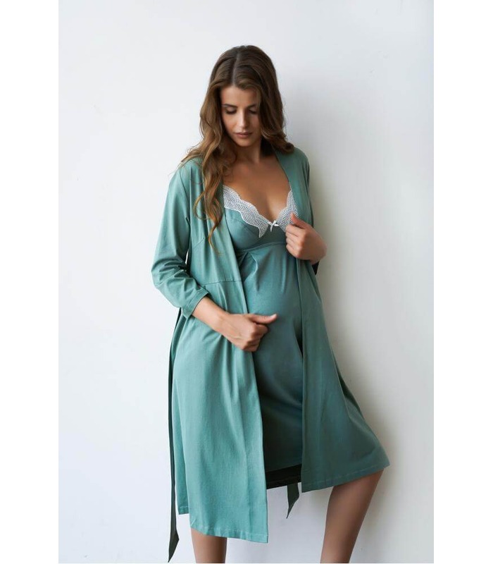 Халат Розмарі м.25310 зелений - зелений халат для вагітних та годуючих від МамаТато