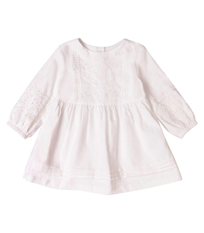 Детское платье ПЛ406 (106) микровельвет - теплое белое платье с вышивкой для девочки от МамаТато