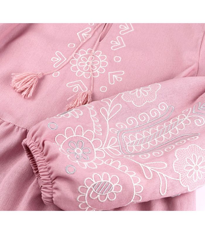 Дитяча вишита сукня ПЛ379 (306) - рожева дитяча вишита сукня з льону від МамаТато