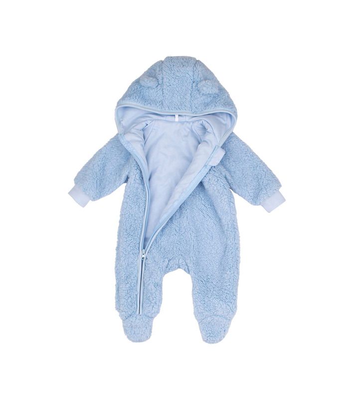 Комбінезон Міша КБ140 велсофт BB - теплий блакитний комбінезон з вушками