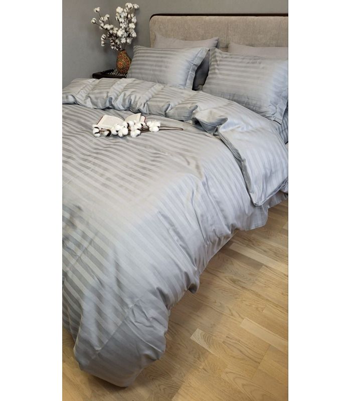Постільна білизна "Premium Silver Stone" Сатин Stripe 2/2см - Страйп сатин - стильні постільні комплекти на МамаТато