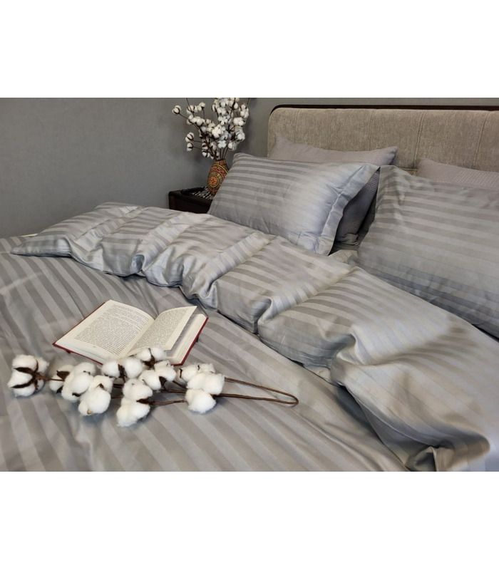 Постільна білизна "Premium Silver Stone" Сатин Stripe 2/2см - Страйп сатин - стильні постільні комплекти на МамаТато