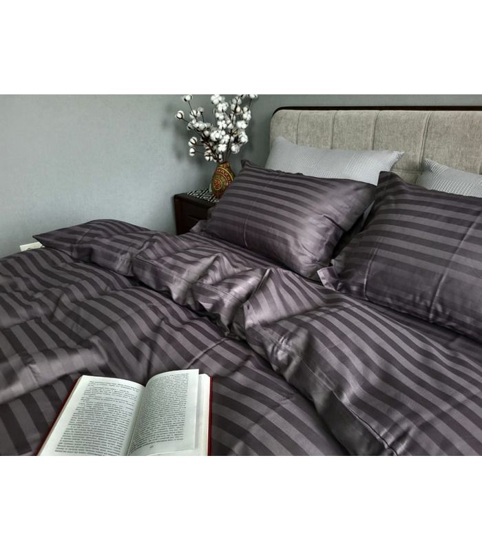 Постільна білизна "PREMIUM Royal Gray" Сатин Stripe 2/2см - Страйп сатин - стильні постільні комплекти на МамаТато