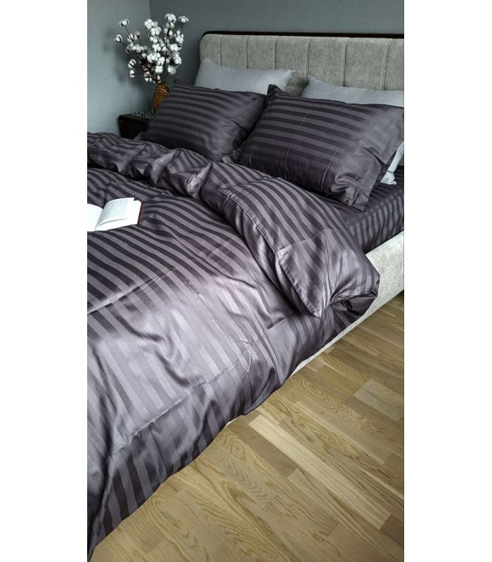 Постільна білизна "PREMIUM Royal Gray" Сатин Stripe 2/2см - Страйп сатин - стильні постільні комплекти на МамаТато