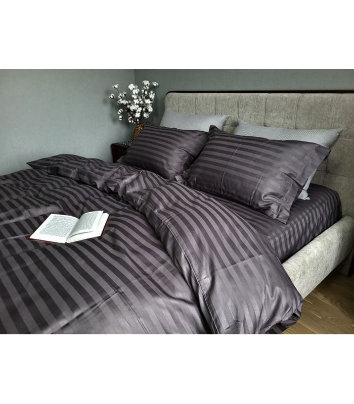 Постільна білизна "PREMIUM Royal Gray" Сатин Stripe 2/2см - Страйп сатин - стильні постільні комплекти на МамаТато