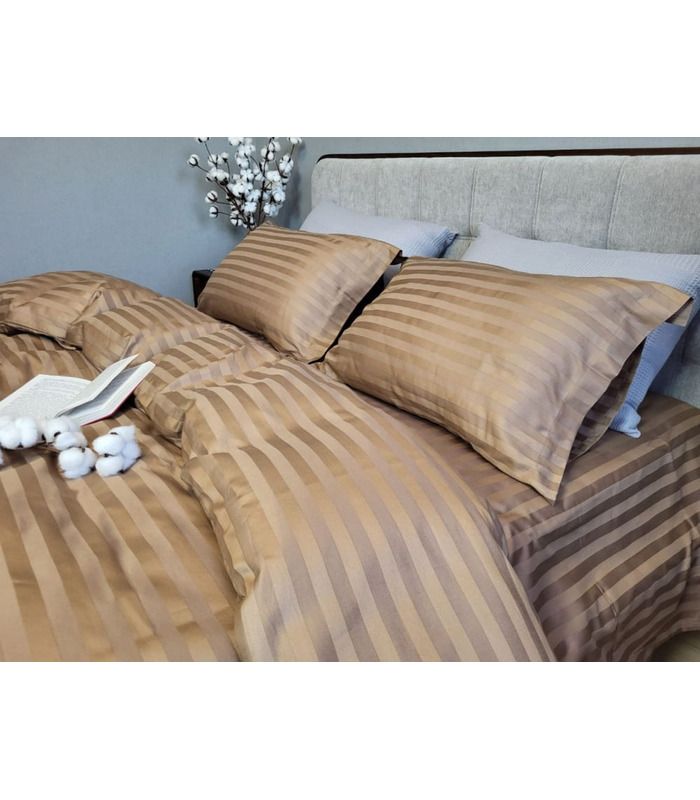 Постельное белье "PREMIUM Honey Beige" Сатин Stripe 2/2см - Комфорт-текстиль - стильные постельные комплекты на МамаТато