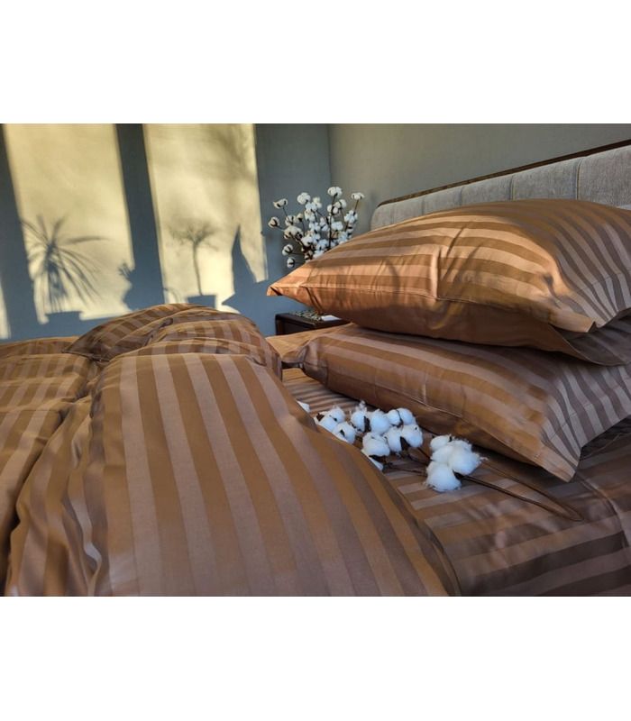 Постельное белье "PREMIUM Honey Beige" Сатин Stripe 2/2см - Комфорт-текстиль - стильные постельные комплекты на МамаТато