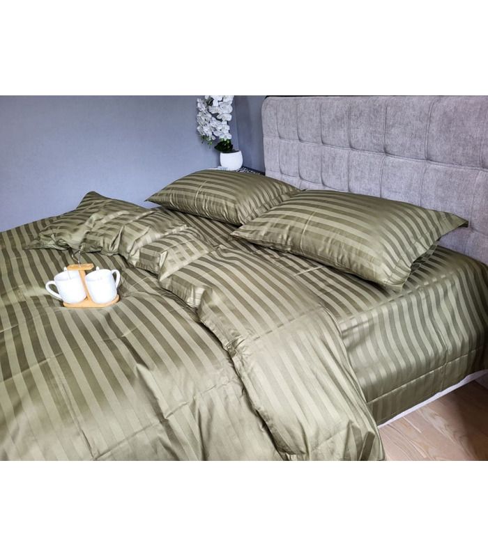 Постільна білизна "PREMIUM KHAKI" Сатин Stripe 2/2см - Страйп сатин - стильні постільні комплекти на МамаТато